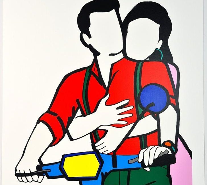 Marco Lodola - serigrafia - coppia in vespa