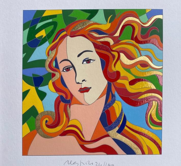 Ugo Nespolo - Venere del Botticelli | Serigrafia cm 40x40 | The woman face