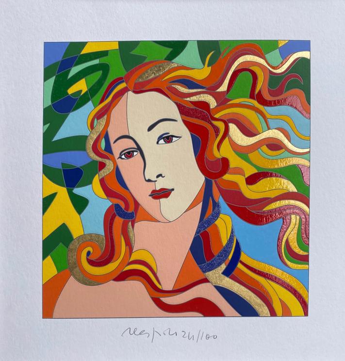 Ugo Nespolo - Venere del Botticelli | Serigrafia cm 40x40 | The woman face